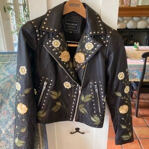Brand new Lucky Brand Lambskin Embroidered Leather jacket - size XS/2-4